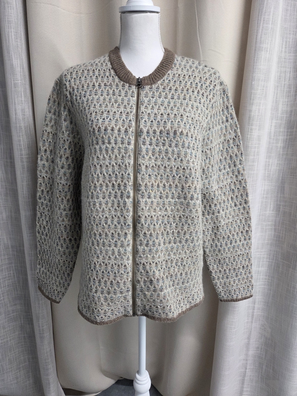 Woolrich Oatmeal Knit Zip Cardigan Warm Cozy 100% Wool Nordic Size XL